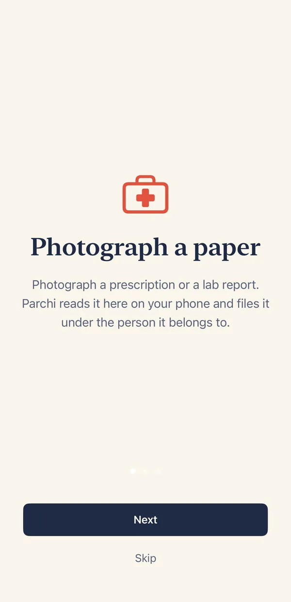 The first welcome screen: Photograph a paper